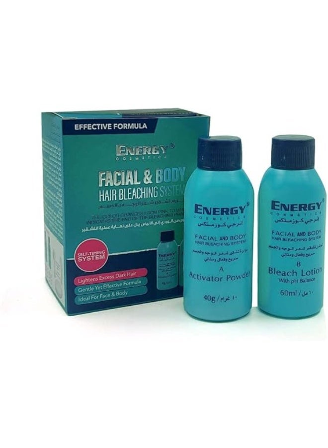 نظام تفتيح شعر الوجه والجسم من إنرجي كوزمتكس، 60 مل + 40 مل، مناسب لجميع أنواع البشرة، 80 غرام - Image 1